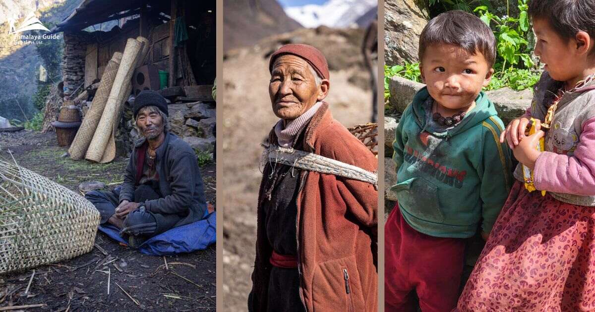 Local villagers in traditional attire celebrating culture in the Lower Manaslu region.